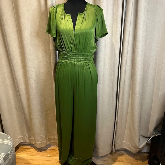 Free People Green Satin Wide Leg Jumpsuit Size S - Picture 2 of 16